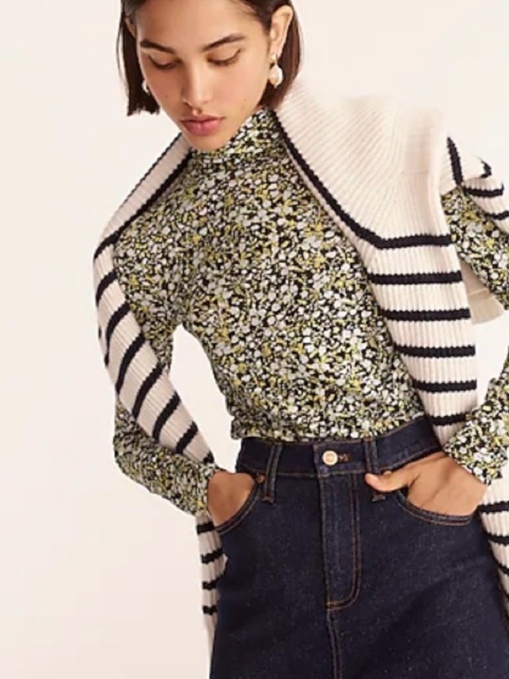 J. Crew Tissue Turtleneck Top in Fall Garden Floral Size medium